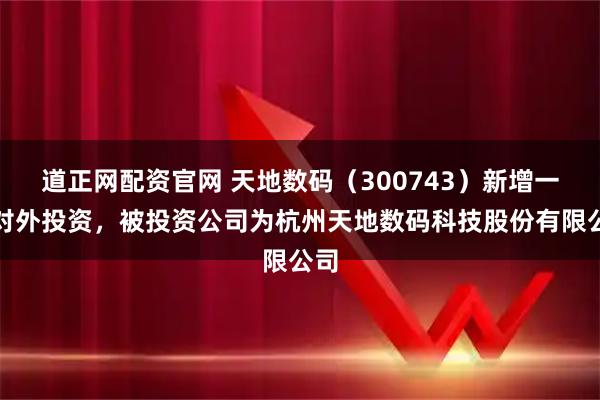 道正网配资官网 天地数码（300743）新增一起对外投资，被投资公司为杭州天地数码科技股份有限公司